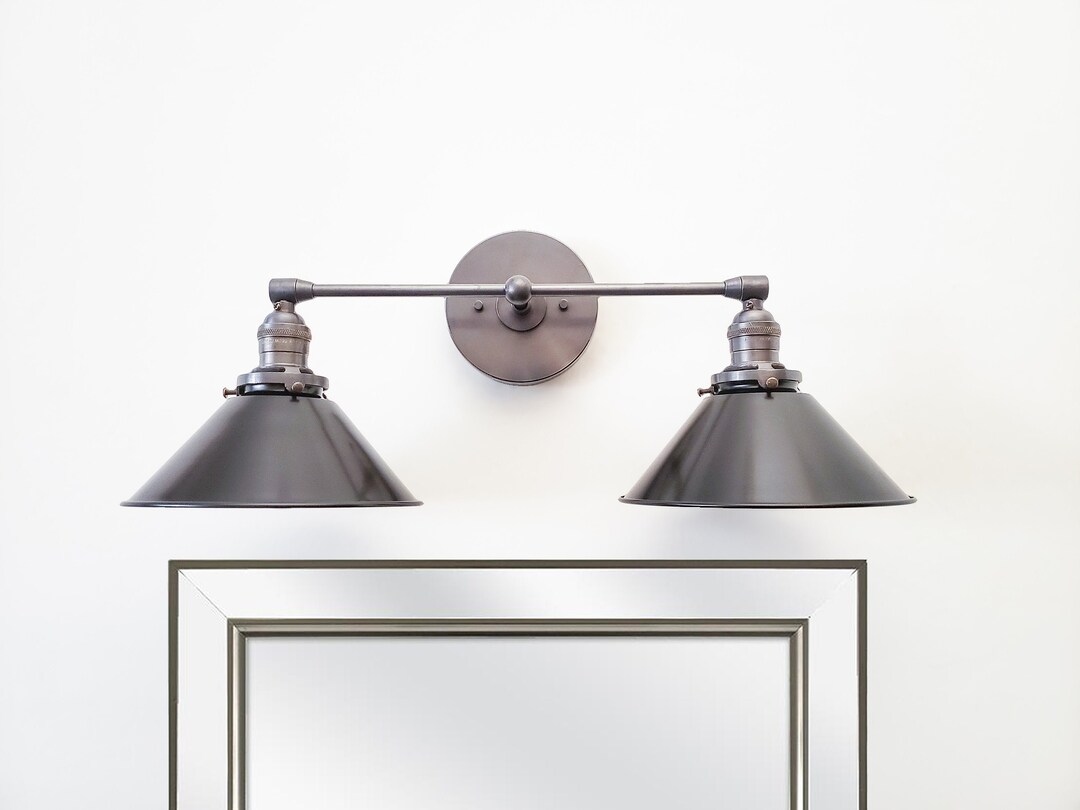 Bathroom Vanity Sconce Dark Grey Gunmetal and Black Light Mid Century Modern Light Wall Light