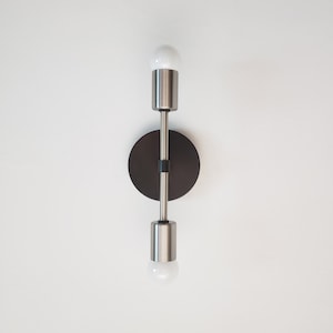 Modern Black & Brushed Nickel Light - Linear Wall Sconce - Silver Mid Century - Art Deco - Craftsman - Bathroom Vanity - Minimalist Light