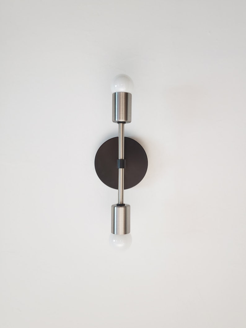 Modern Black & Brushed Nickel Light Linear Wall Sconce Etsy