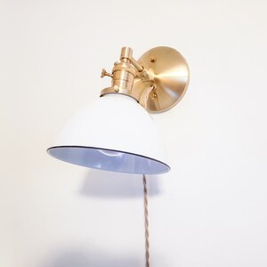 Adjustable Bedside Reading Wall Light, Brushed Brass & White Sconce, Mid Century Modern Articulated Plug In Nook Lamp, Library Lighting image 6