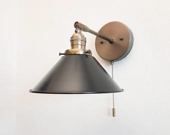 Aplique de pared direccional con cadena, de latón, estilo costero, latón antiguo, lámpara ajustable, iluminación para estantes de cocina, para lectura de mesita de noche, pivotante.