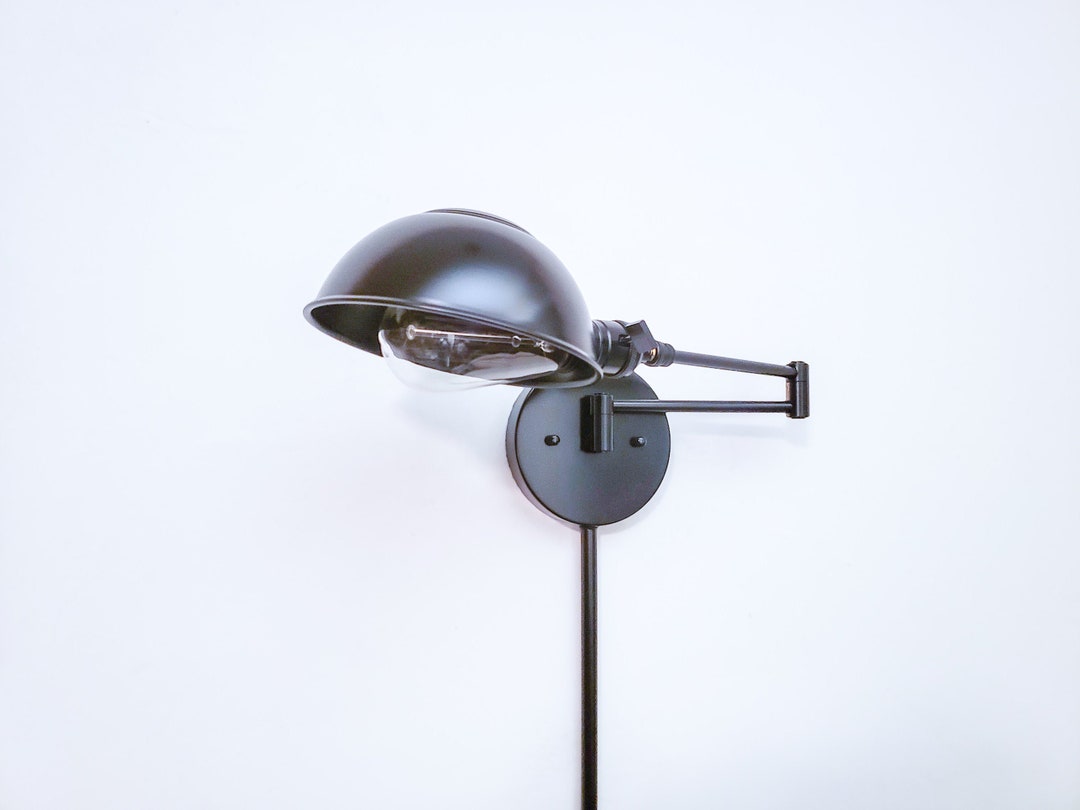 Plug in Swing Arm, Adjustable Wall Light, Industrial Sconce, Satin