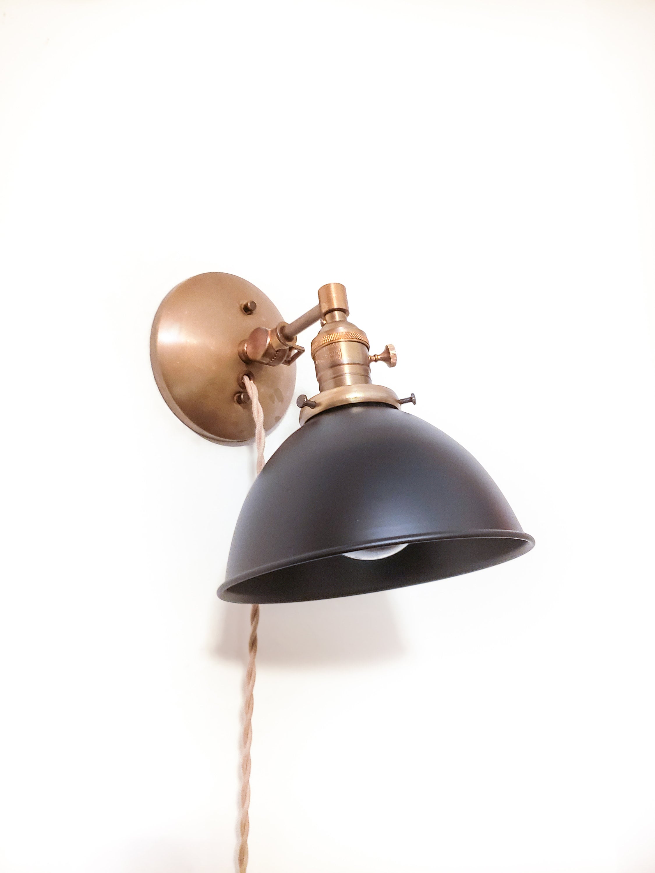 Adjustable Bedside Reading Wall Light, Antique Brass & Matte Red