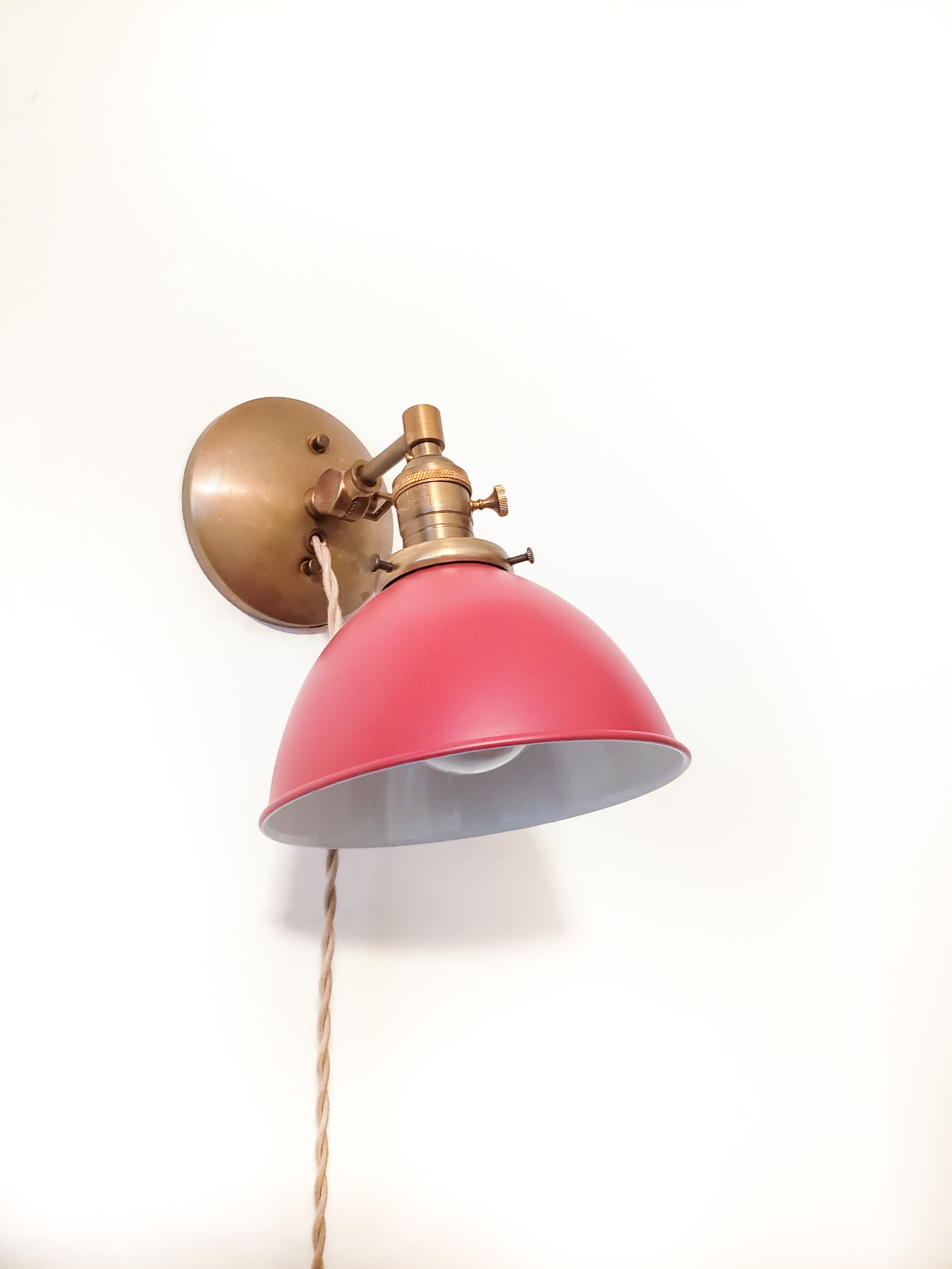 Adjustable Bedside Reading Wall Light, Antique Brass & Matte Red Sconce ...