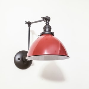 Bedside Swinging Adjustable Wall Light - Industrial Sconce - Matte Black & Red - Mid Century Modern Articulated Boom Light - Bathroom Vanity