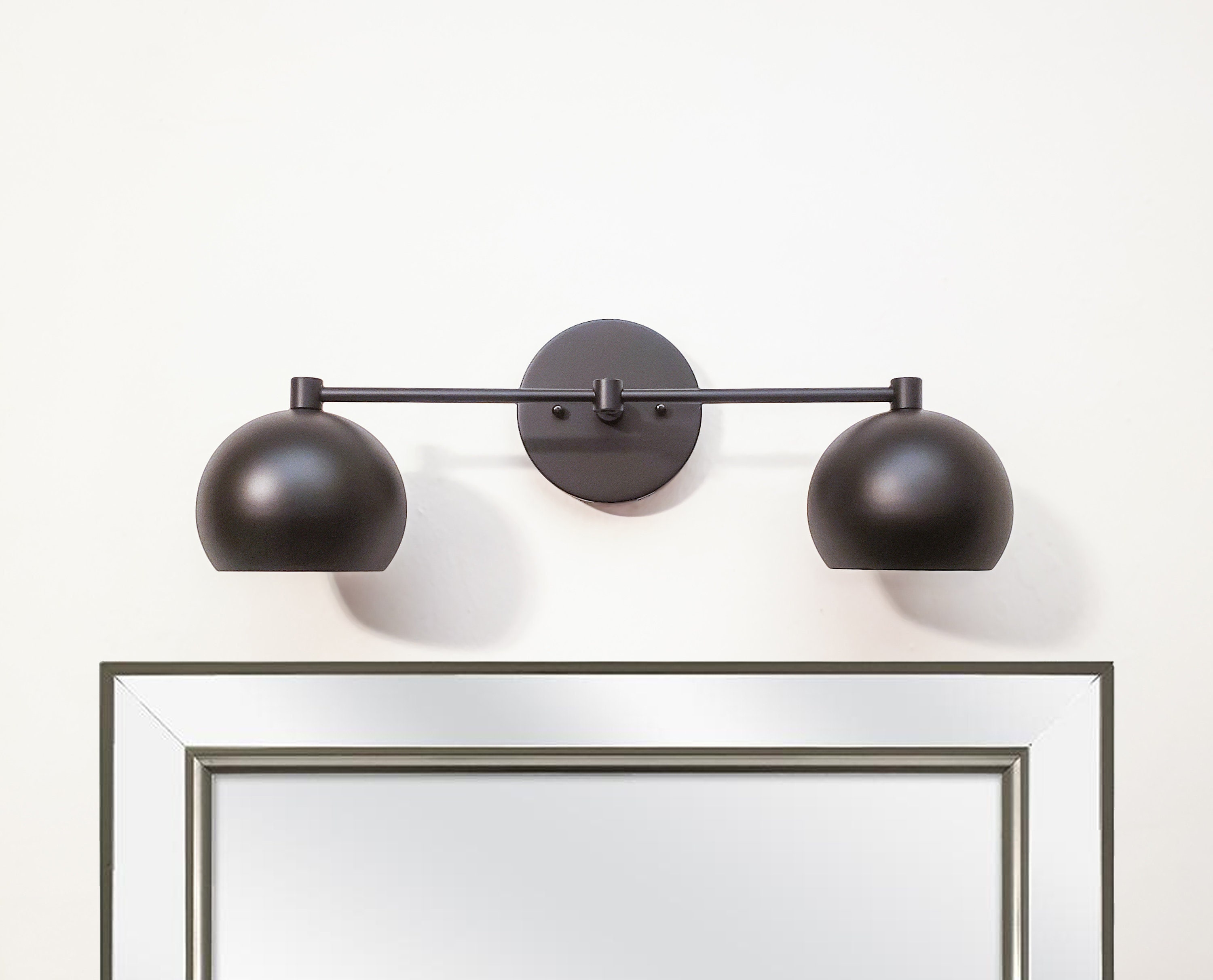 2Light Vanity Mirror Sconce Blackened Orbs Matte Black Wall LED Shelf Lamp Bath