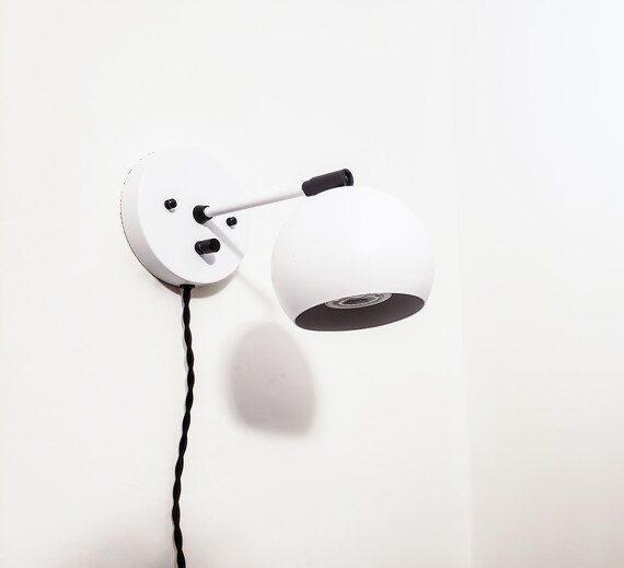 Directional Wall Sconce, Plug in LED Light, Matte White and Black, Art