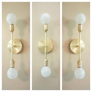 Industrial Gold Light - Modern Double Sconce - Raw Brass - Mid Century Lamp - Art Deco - Craftsman - Bathroom Vanity - Modern Wall Lighting