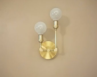 Industrial Gold Light - Modern Double Sconce - Raw Brass - Mid Century - Art Deco - Craftsman - Bathroom Vanity - Minimalist Modern Light