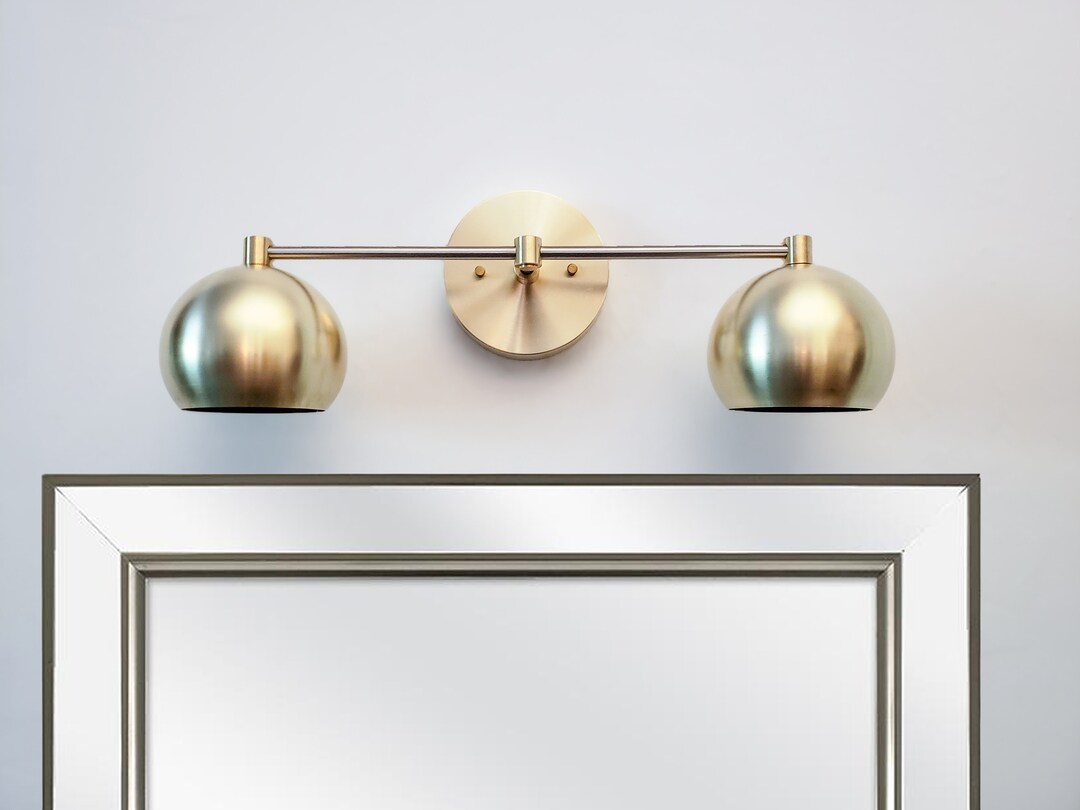 2-light Vanity Mirror Sconce - Brushed Brass Orbs & Satin Nickel - Wall ...