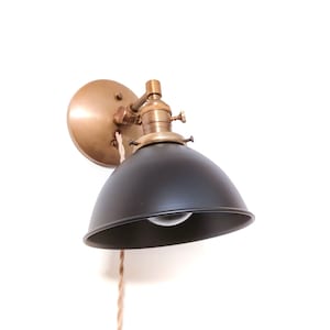 Adjustable Bedside Reading Wall Light - Antique Brass & Black Sconce - Mid Century Modern Articulated Plug In Nook Lamp - Library Lighting