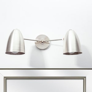 Bathroom Vanity Wall Double Sconce - Satin Nickel Light - Mid Century - Modern Industrial Lamp - Kitchen Lighting - Contemporary Luminary
