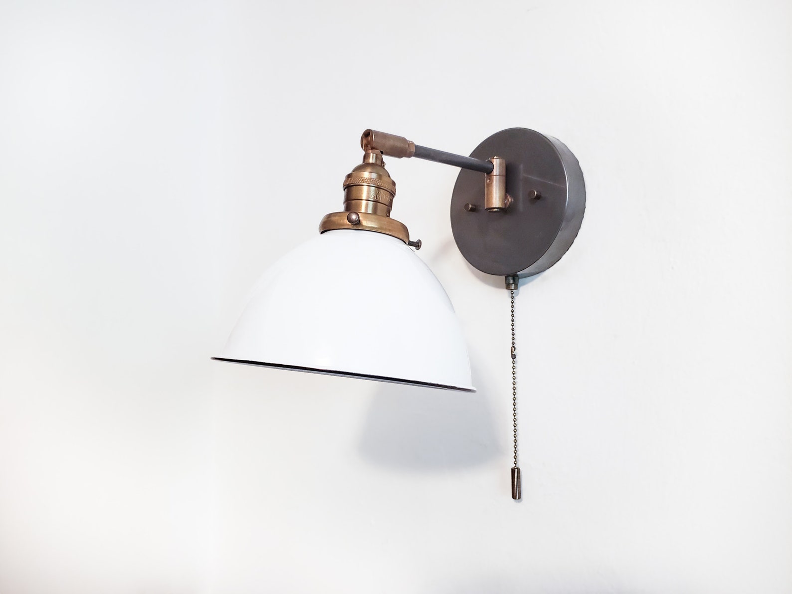 Swing Arm Bedside Reading Wall Light - Brass and Gray Patina Sconce ...