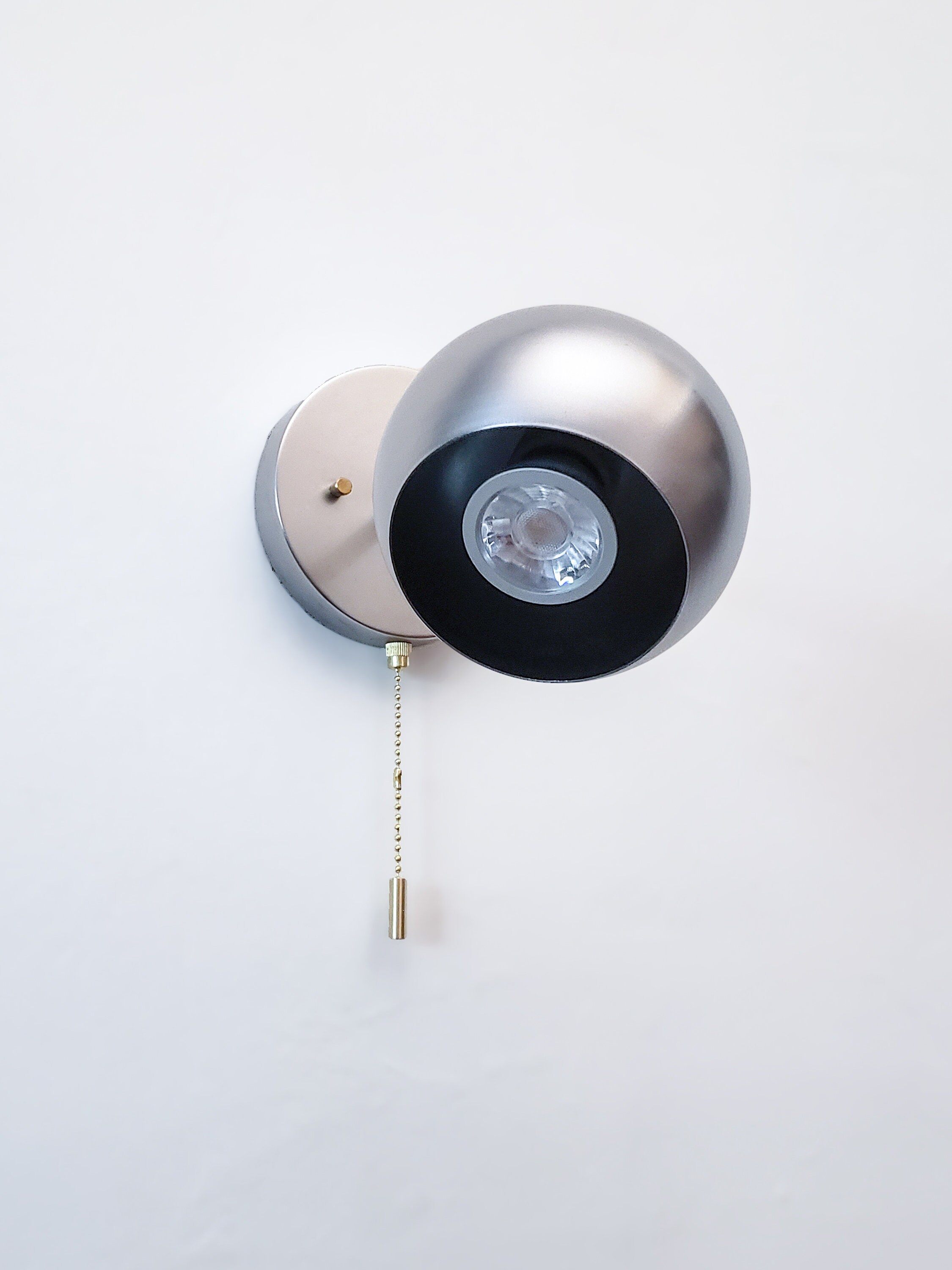 Pull Chain Adjustable Wall Sconce Industrial Room Steel Light Silver & Gold LED Ball Lamp