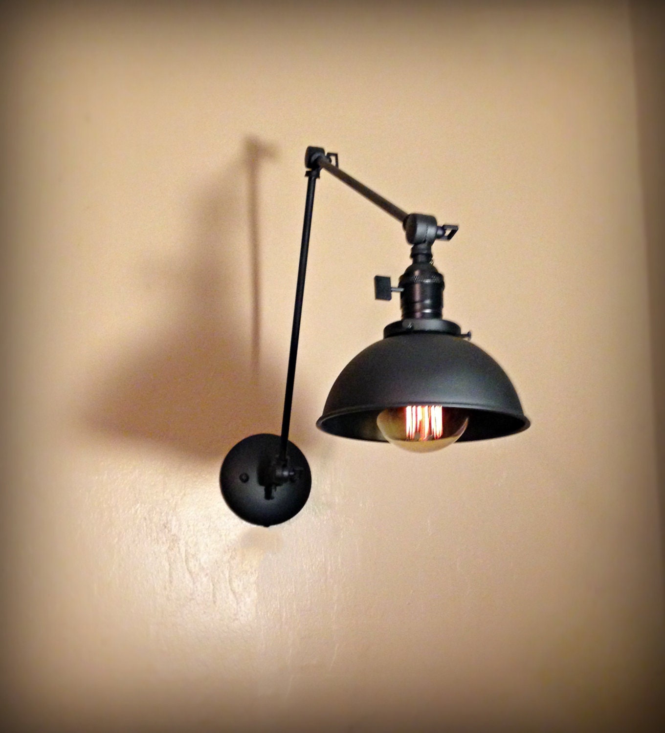 Swing Arm Adjustable Wall Sconce Matte Black Industrial Task Lamp