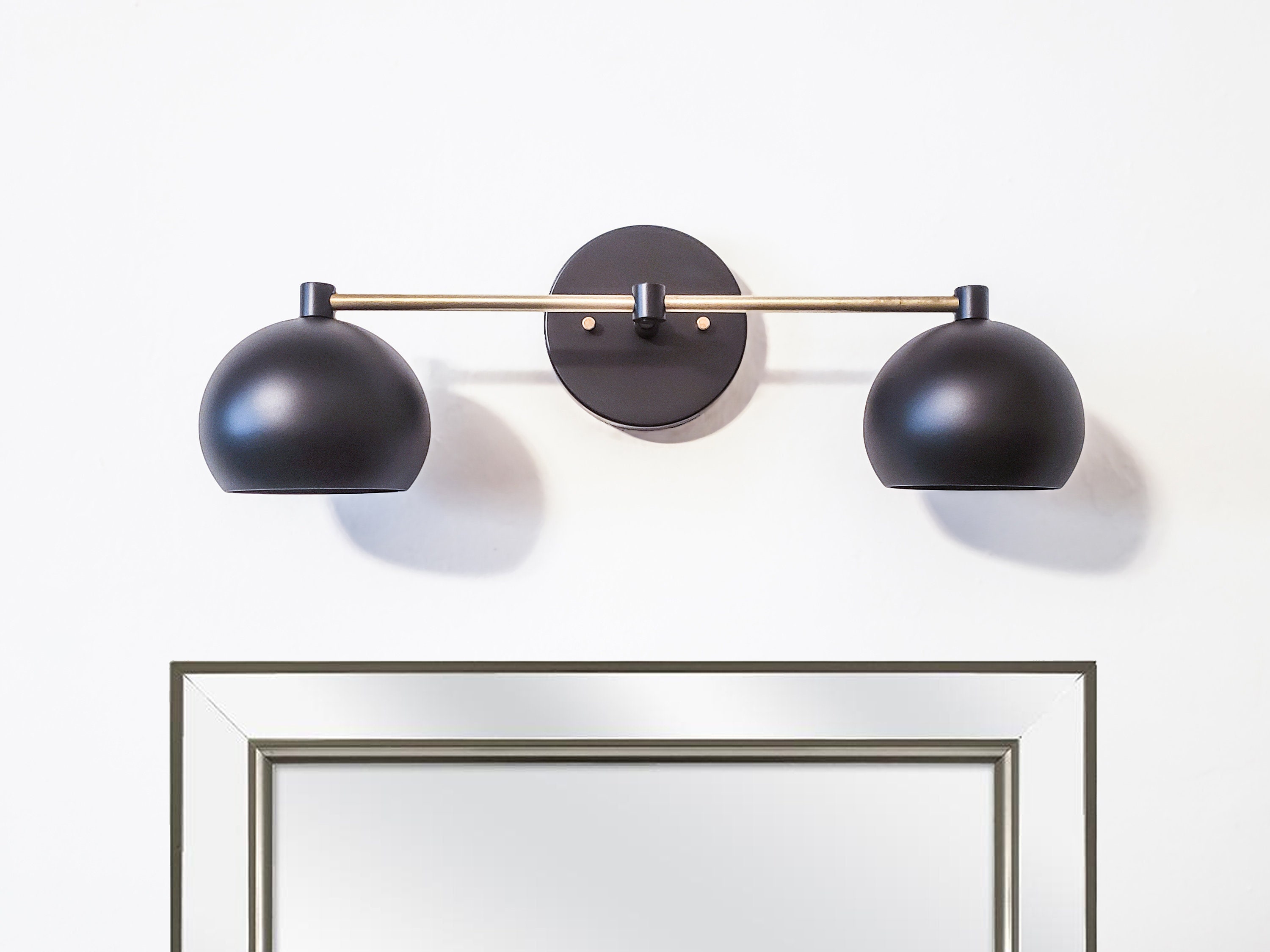 2-light Vanity Mirror Sconce - Brushed Brass & Matte Black - Wall LED ...