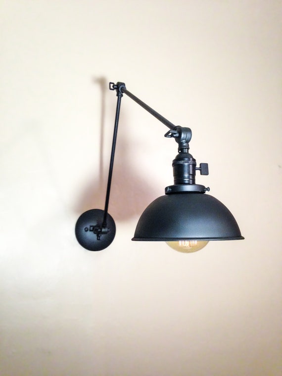 Swing Arm Adjustable Wall Sconce Matte Black Industrial Task Lamp