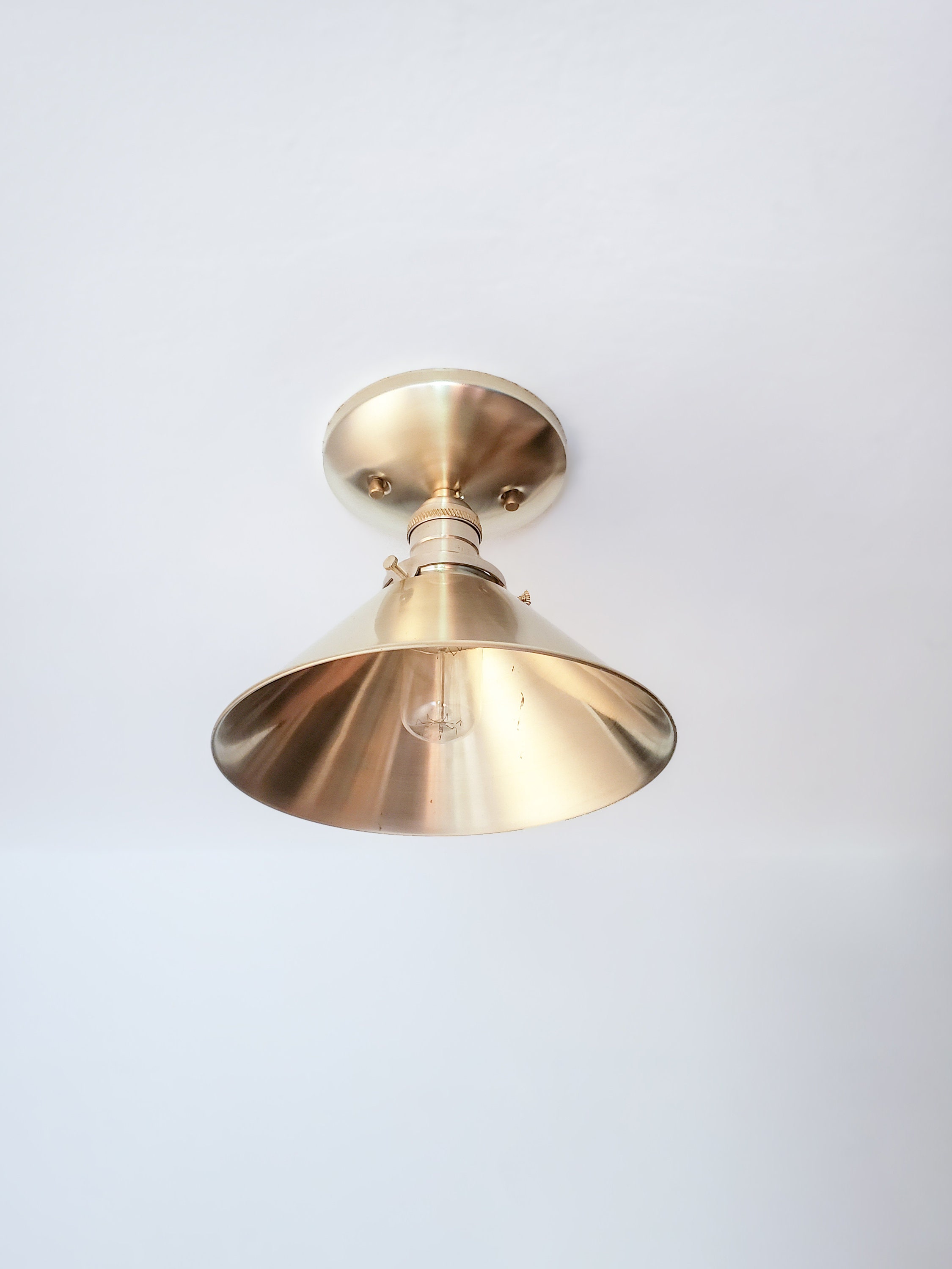 Semi Flush Brushed Brass Cone Ceiling 