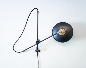Matte Black and Brass Industrial Scissor Wall Lamp - Pharmacy Articulating Modern Boom Light - Drafting  Task Lamp - Old School Flat Shade