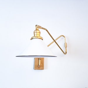 Swinging Adjustable Wall Light, Mid Century Modern Lamp, Brass and White Shade, 2-Arm Articulated, Boom Task, Minimalist Reading Sconce image 7