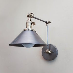 Kitchen Shelves Adjustable Wall Light - Industrial Sconce - Gunmetal & Rustic Brushed Brass - Mid Century Modern - Articulated Bed Light