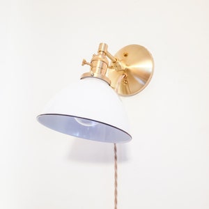 Adjustable Bedside Reading Wall Light, Brushed Brass & White Sconce, Mid Century Modern Articulated Plug In Nook Lamp, Library Lighting image 4