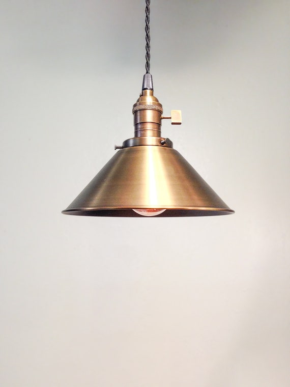 Ceiling Pendant Cone Shade Light  - Antique Brass Hanging Loft Lamp - Industrial Vanity Pendant Light - Mid Century Modern Beach Rustic