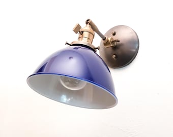 Adjustable Arm Bedside Reading Wall Light - Brass Patina & White Sconce - Mid Century Modern Articulated Nook Lamp - Bathroom Lighting