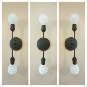 Black Wall Sconce - Black Vanity Light - Matte Black Light - Mid Century Sconce - Wall Double Light - Bathroom Lighting - Modern Lighting