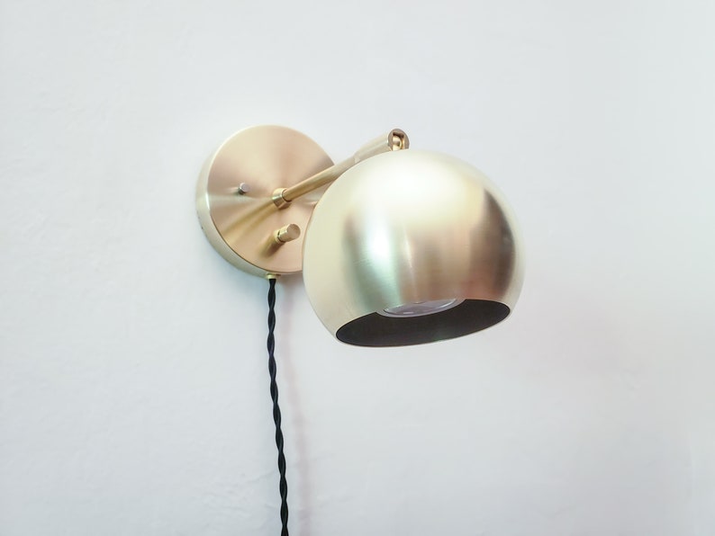 Pivoting Head Bedside Reading Wall Light, Orange & Gold Industrial Sconce, Mid Century Modern Articulated Plug In Lamp, Bathroom Lighting All Brass