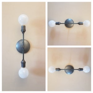 Industrial Gunmetal Light - Modern Linear Sconce - Hand Aged Brass - Mid Century - Art Deco - Craftsman - Bathroom Vanity - Minimalist Light