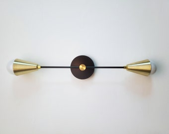 Modern Wall Lamp - Mid Century 2-Light Sconce - Gold and Matte Black Loft Lighting - Modern Bathroom Linear Vanity Dual Light - Art Lighting