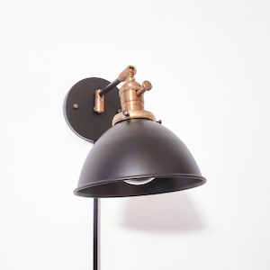 Swing Arm Bedside Dimmable Reading Wall Light - Industrial Black Sconce - Mid Century Modern Articulated Plug In Lamp - Bathroom Lighting