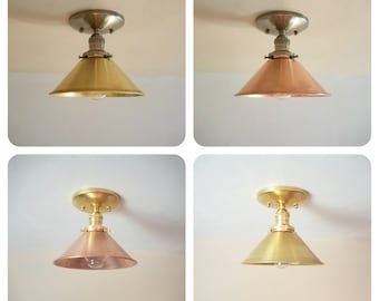 Semi Flush Gold Ceiling Light - Antique Brass and Copper - Mid Century - Modern Farmhouse Kitchen Lights - Industrial - Ceiling Lighting