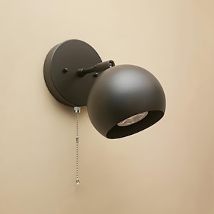 Pull Chain Adjustable Wall Light - Black Modern Sconce - Mid Century Black Decor - Industrial - Bathroom Vanity Light - Kitchen Shelves Lamp