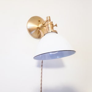 Adjustable Bedside Reading Wall Light, Brushed Brass & White Sconce, Mid Century Modern Articulated Plug In Nook Lamp, Library Lighting image 5