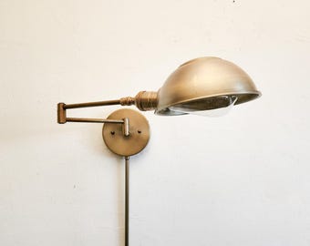 Swing Arm Adjustable Wall Light - Antique Brass - Hand Aged Industrial Bedside Sconce - Mid Century Modern Articulated Boom Reading Light