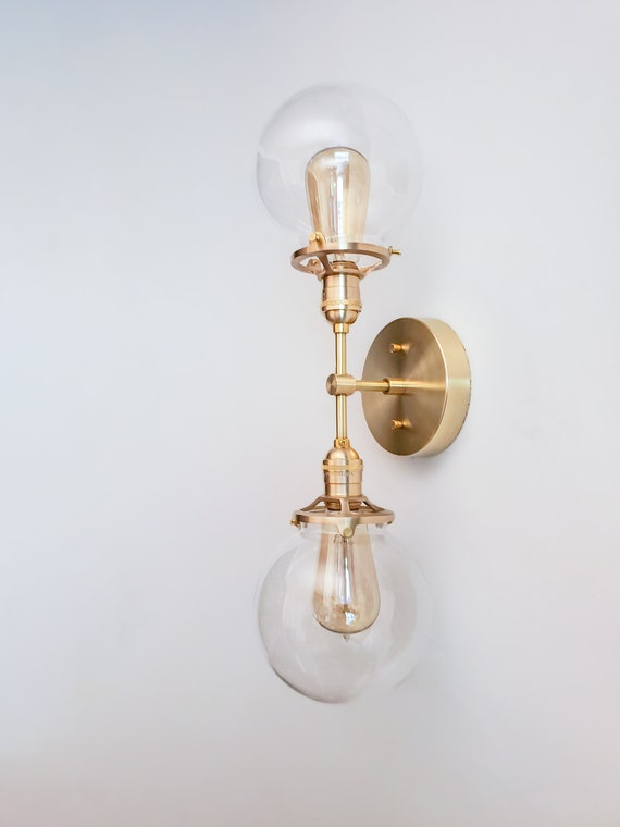 Modern Wall Light Industrial Globe Sconce Gold Vanity Light Mid Century Glass Globes