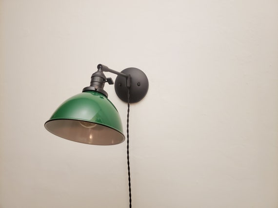 Plug in Adjustable Reading Wall Light Industrial Black Green