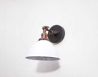 Bedside Adjustable Reading Wall Light, White & Antique Brass Sconce, Articulated Mid Century Modern Nook Lamp, Library Art Frame Lighting