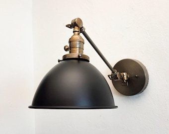 Aplique de pared industrial oscilante y ajustable - Latón antiguo y negro - Estilo mediados de siglo - Moderno - Articulado - Lámpara de brazo - Tocador de baño