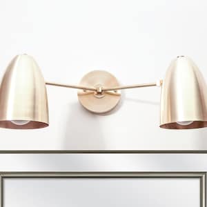 Bathroom Vanity Wall Double Sconce - Satin Brass Light - Mid Century - Modern Industrial Lamp - Kitchen Lighting - Contemporary Luminary