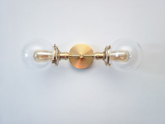 2 arm Matte Black Modern Wall Sconce Clear Shade Industrial Art