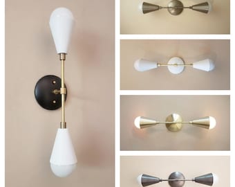 Industrial Gold Light - Modern Gold Sconce - Raw Brass - Mid Century - Art Deco - Craftsman - Bathroom Vanity - White & Gold - Modern Light