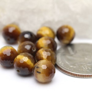 Faceted Genuine Tigers Eye Ball Beads 8mm 6pcs