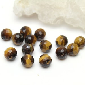 Faceted Genuine Tigers Eye Ball Beads 6mm 12pcs