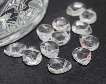 Faceted Genuine Rock Crystal Stones Falt Briolettes Teardrops 8x10mm 6pcs