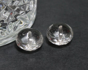 Faceted Vintage Large Donut Shaped Beads Crystal Clear 11x17mm 2pcs
