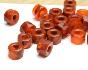 Marbleized Red and Rust Faceted Rondelles with Large Hole 6x9mm 6pcs