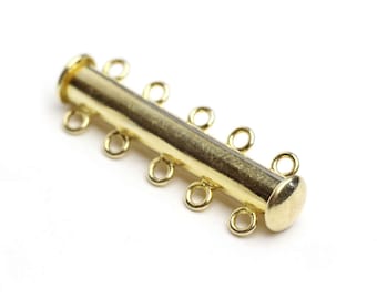 Gold Vermeil Sterling Silver Tube Magnetic Clasp for 5 Strands 35mm 1pc